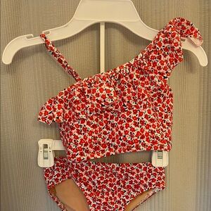 Red Floral One-Shoulder Bikini Set